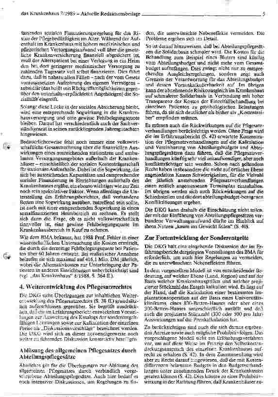 Vorschauseite 5: Stellungnahme der DKG zum Erfahrungsbericht des BMA über die Auswirkungen der Krankenhaus-Neuordnung 1984