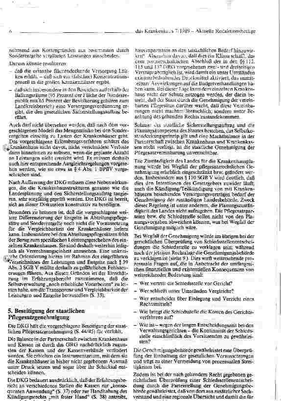 Vorschauseite 6: Stellungnahme der DKG zum Erfahrungsbericht des BMA über die Auswirkungen der Krankenhaus-Neuordnung 1984