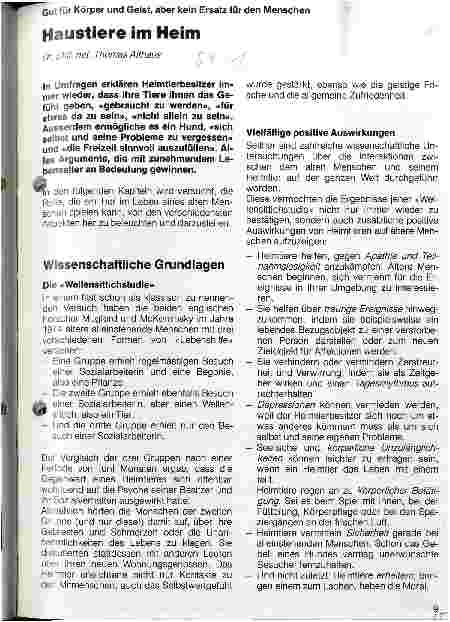 Vorschauseite 1: Haustiere im Heim Gut für Körper und Geist, aber kein Ersatz für den Menschen
