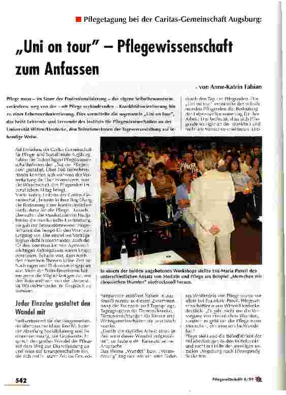 Vorschauseite 1: Uni on tour - Pflegewissenschaft zum Anfassen Pflegetagung bei der Caritas-Gemeinschaft Augsburg