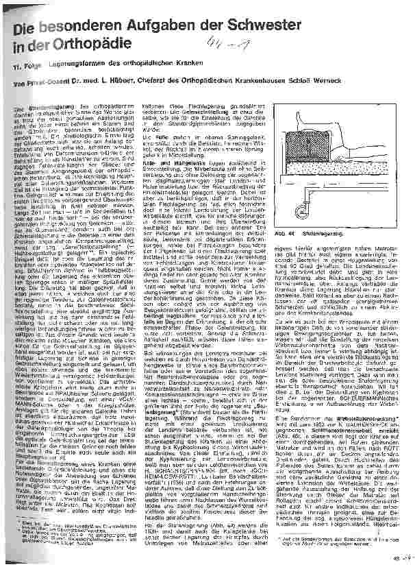 Vorschauseite 1: Die besonderen Aufgaben der Schwester in der Orthopädie 11. Folge: Lagerungsformen des orthopädischen Kranken