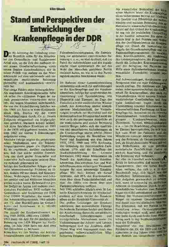 Vorschauseite 1: Stand und Perspektiven der Entwicklung der Krankenpflege in der DDR