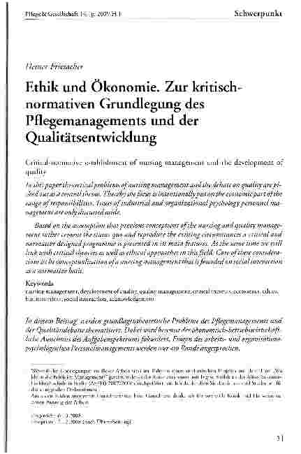 Vorschauseite 1: Ethik und Ökonomie. Zur kritischnormativen Grundlegung des Pflegemanagements und der Qualitätsentwicklung