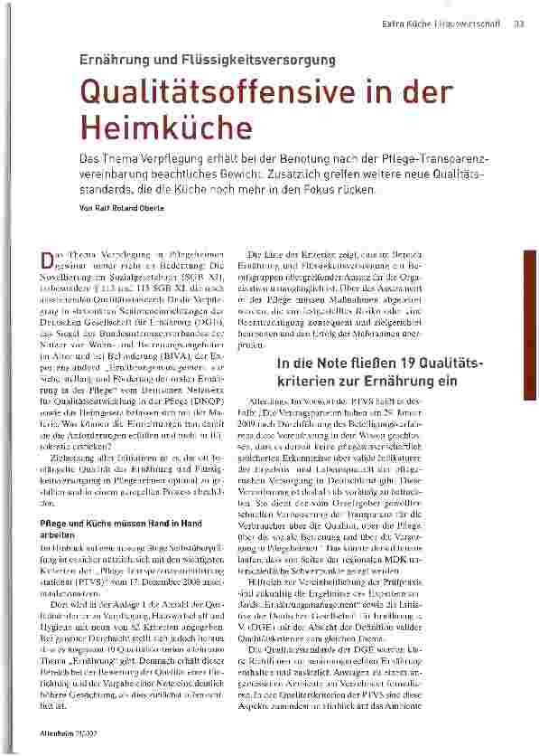 Vorschauseite 1: Qualitätsoffensive in der Heimküche