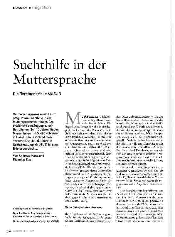 Vorschauseite 1: Suchthilfe in der MutterspracheDie Beratungsstelle MUSUB