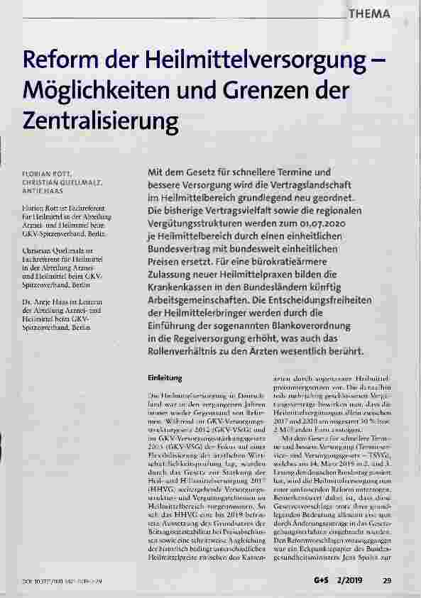 Vorschauseite 1: Reform der Heilmittelversorgung- Möglichkeiten und Grenzen der Zentralisierung