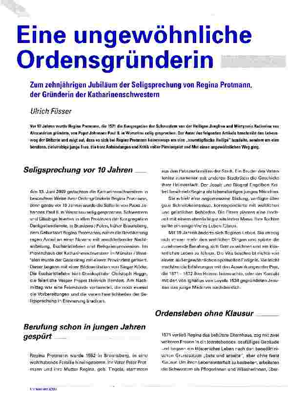 Vorschauseite 1: Eine ungewöhnliche Ordensgründerin