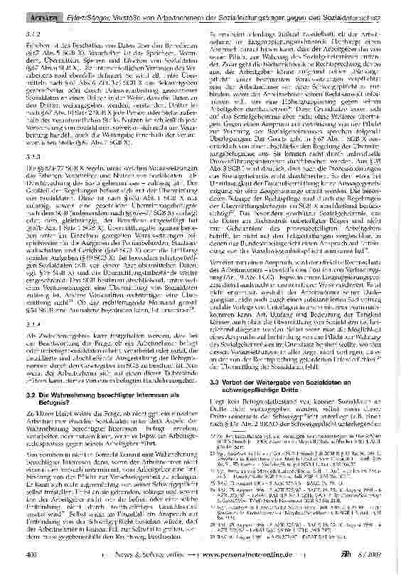 Vorschauseite 3: Verstöße von Arbeitnehmern der Sozialleistungsträger gegen den Sozialdatenschutz und ihre arheitsrechtlichen Folgen
