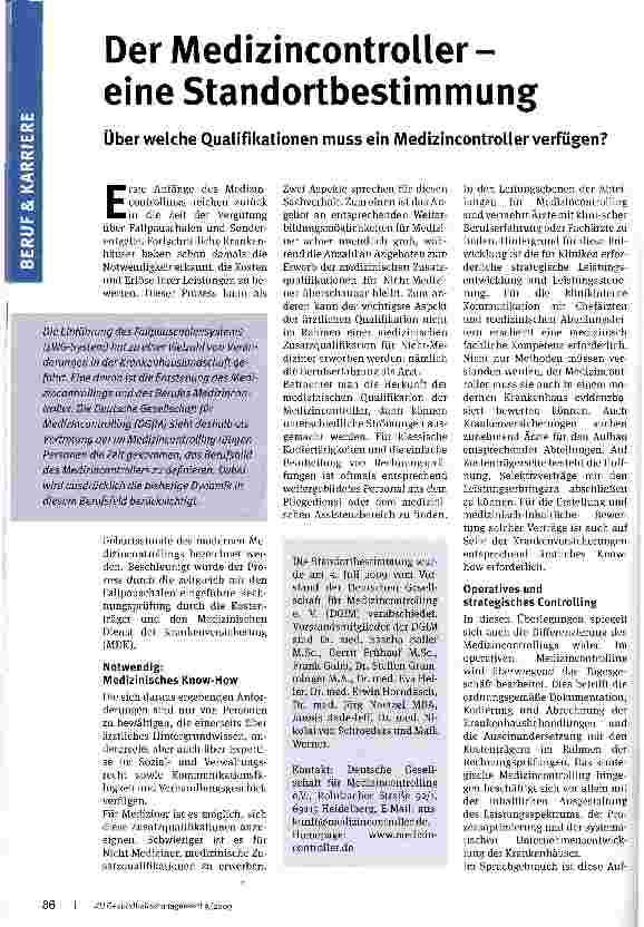 Vorschauseite 1: Der Medizincontroller -eine Standortbestimmung