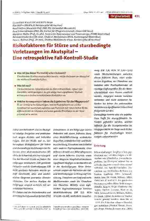Vorschauseite 1: Risikofaktoren für Stürze und sturzbedingte Verletzungen im Akutspital -Eine retrospektive Fall-Kontroll-Studie