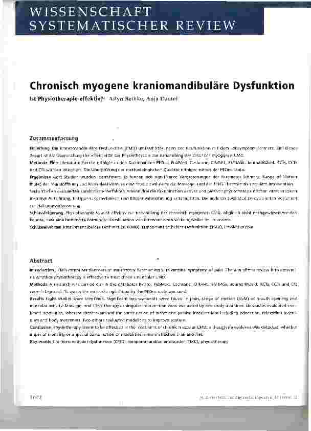 Vorschauseite 1: Chronisch myogene kraniomandibuläre Dysfunktion