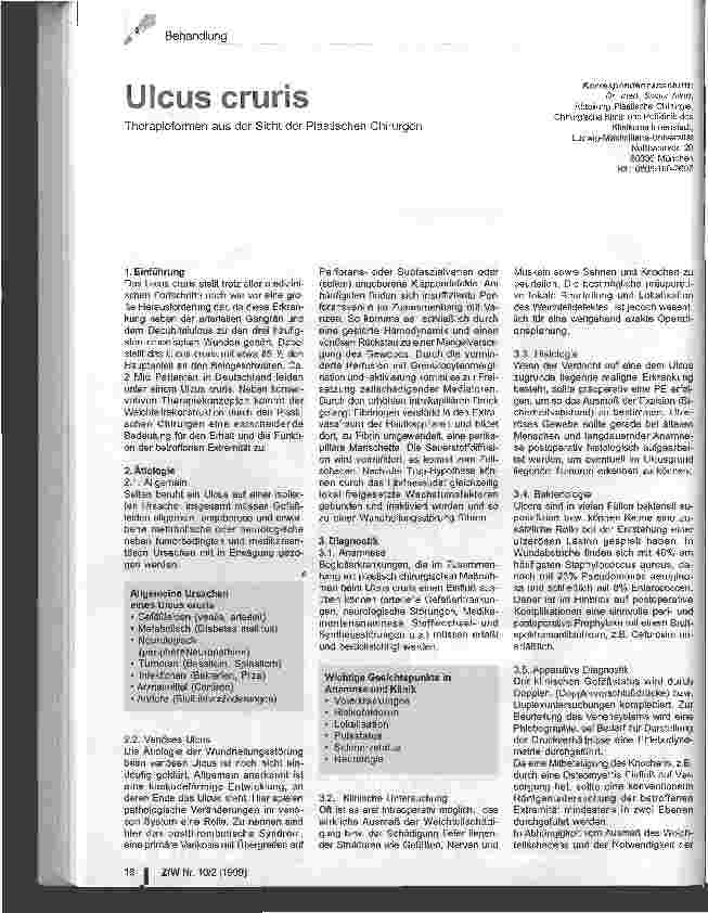 Vorschauseite 1: Ulcus cruris Therapieformen aus Sicht der Plastischen Chirurgen
