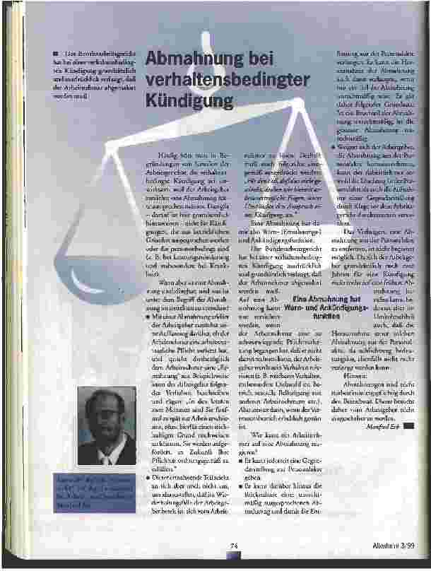Vorschauseite 1: Abmahnung bei verhaltensbedingter Kündigung