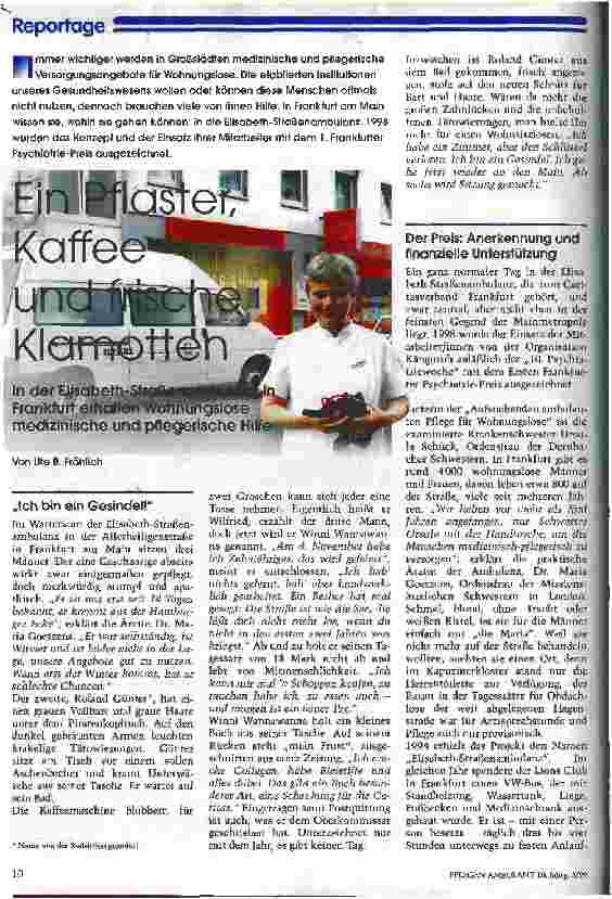 Vorschauseite 1: Ein Pflaster, Kaffee und frische Klamotten In der Elisabeth-Straßenambulanz in Frankfurt erhalten Wohnungslose medizinische und pflegerische Hilfe