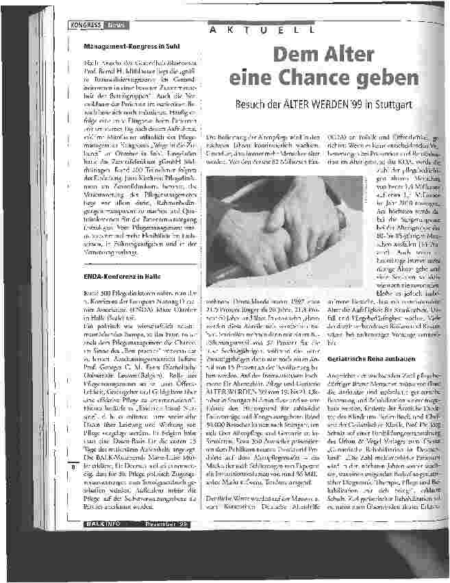 Vorschauseite 1: Dem Alter eine Chance geben Besuch der ÄLTER WERDEN 99 in Stuttgart