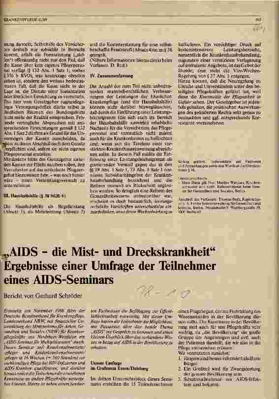 Vorschauseite 1: AIDS - die Mistund Dreckskrankheit Ergebnisse einer Umfrage der Teilnehmer eines AIDS-Seminars