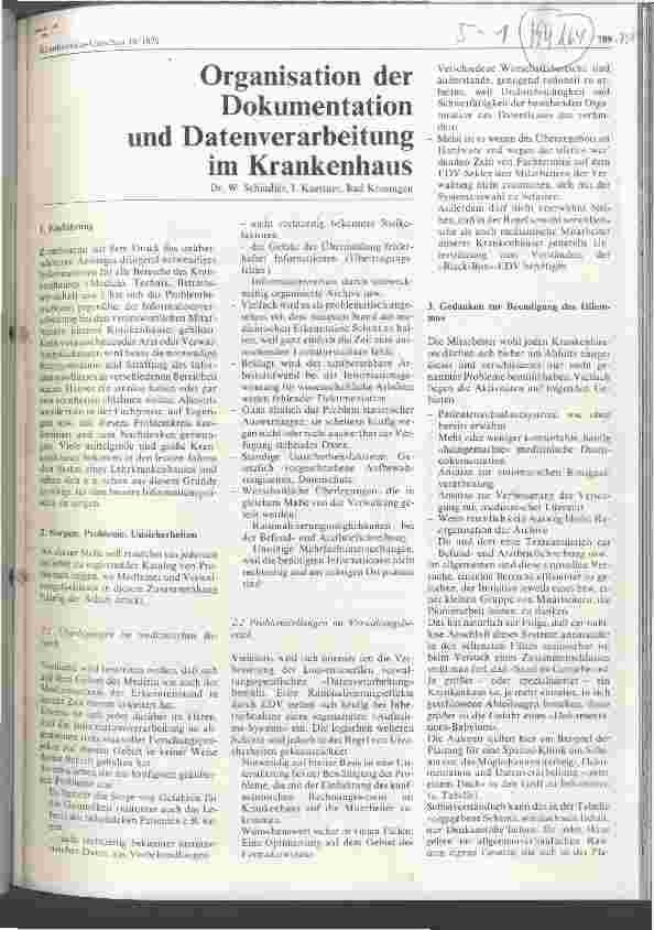 Vorschauseite 1: Organisation der Dokumentation und Datenverarbeitung im Krankenhaus