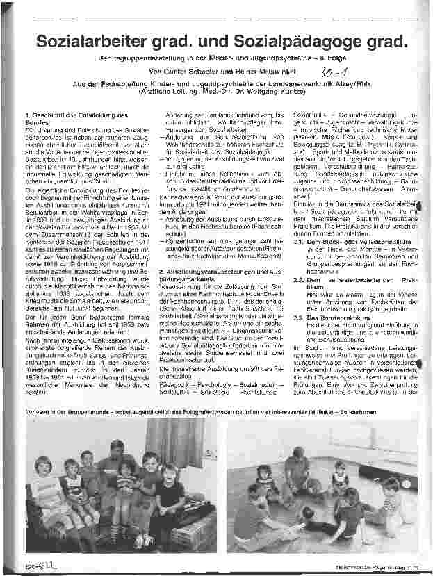 Vorschauseite 1: Sozialarbeiter grad. und Sozialpädagoge grad. Berufsgruppendarstellung in der Kinderund Jugendpsychiatrie 8. Folge