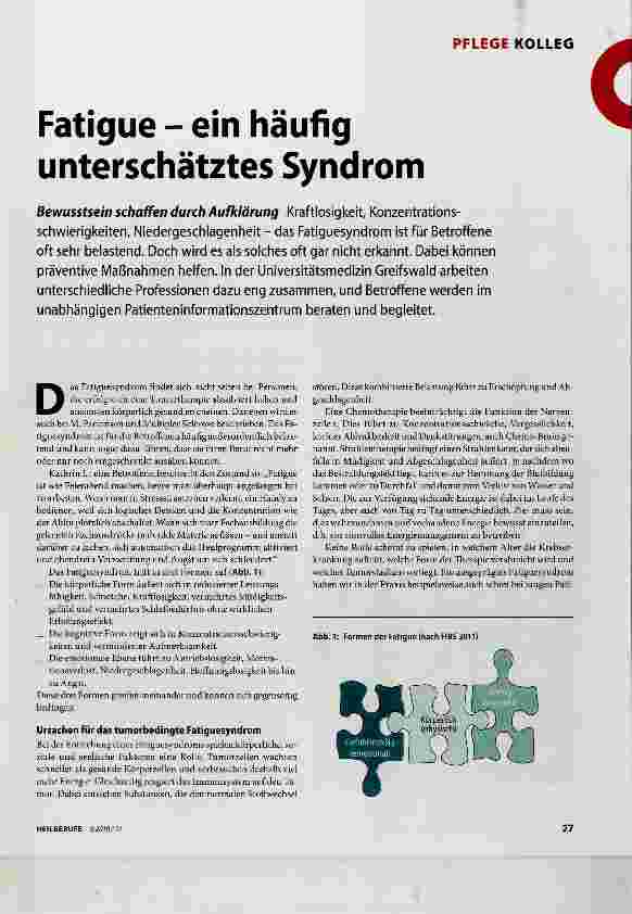 Vorschauseite 1: Fatigue ein häufig unterschätztes Syndrom
