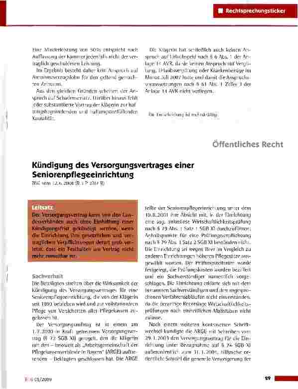 Vorschauseite 1: Kündigung des Versorgungsvertrages einer Seniorenpflegeeinrichtung
