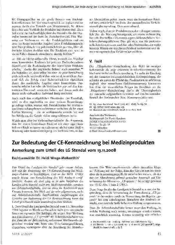 Vorschauseite 1: Zur Bedeutung der CE-Kennzeichnung bei Medizinprodukten