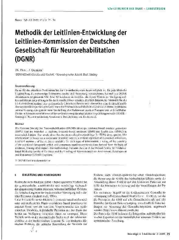 Vorschauseite 1: Methodik der Leitlinien-Entwicklung der Leitlinien-Kommission der Deutschen Gesellschaft für Neurorehabilitation (DGNR)