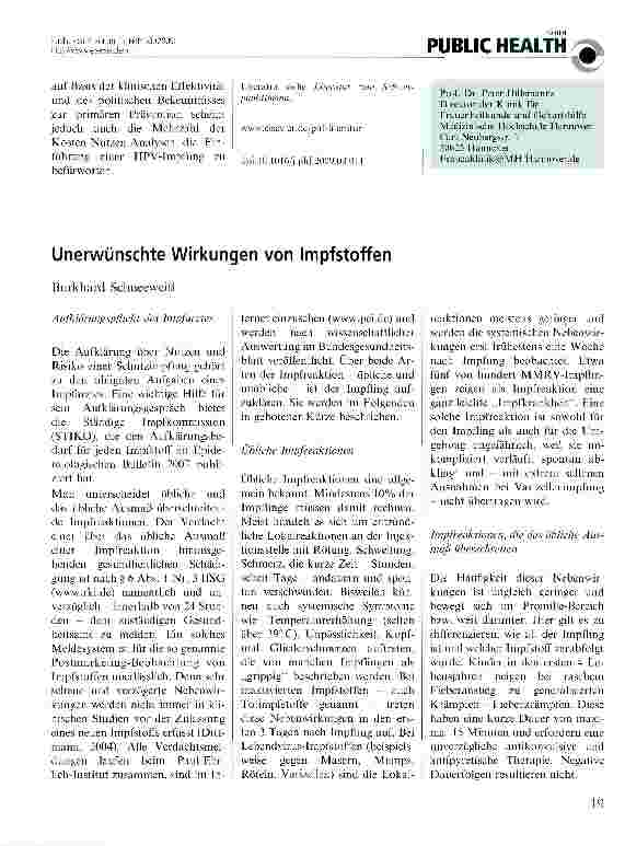 Vorschauseite 1: Unerwünschte Wirkungen von ImpfstoffenAufklärungspflicht des Impfarztes