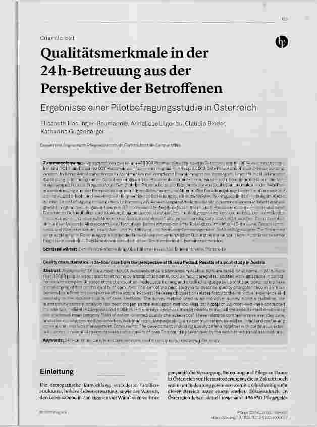 Vorschauseite 1: Qualitätsmerkmale in der 24h-Betreuung aus der Perspektive der Betroffenen