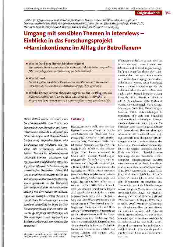 Vorschauseite 1: Umgang mit sensiblen Themen in Interviews -Einblicke in das Forschungsprojekt «Harninkontinenz im Alltag der Betroffenen»