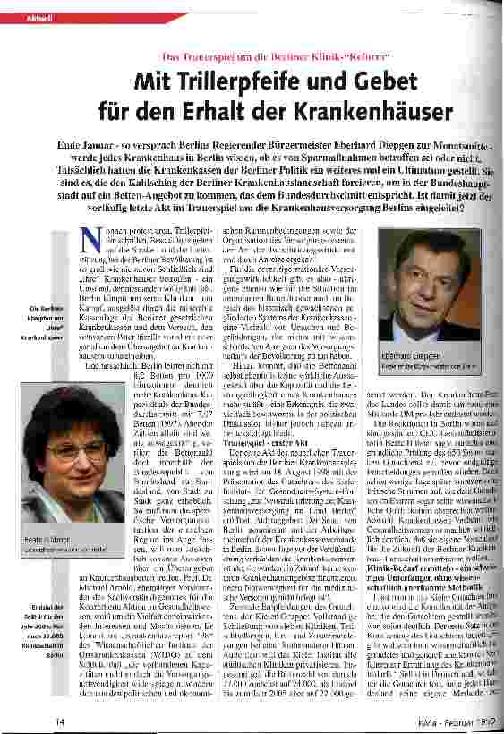 Vorschauseite 1: Das Trauerspiel um die Berliner Klinik -Reform Mit Trillerpfeife und Gebet für den Erhalt der Krankenhäuser
