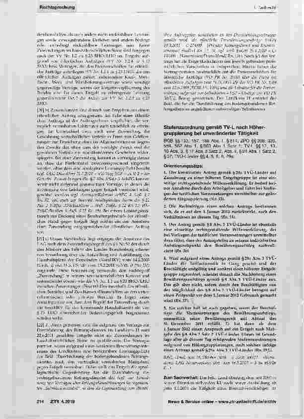 Vorschauseite 1: Stufenzuordnung gemäß TV-L nach Höhergruppierung bei unveränderter Tätigkeit