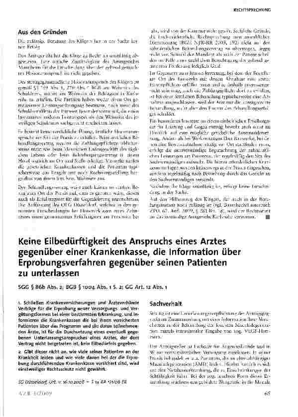Vorschauseite 2: Örtliche Zuständigkeit bei ärztlicher Honorarklage