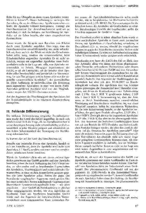 Vorschauseite 3: Fremdbesitzverbot — Ende der Diskussion? Anmerkung zum Urteil des EuGH v. 19.05.2009, verb. Rs. C-171/07, C-172/07