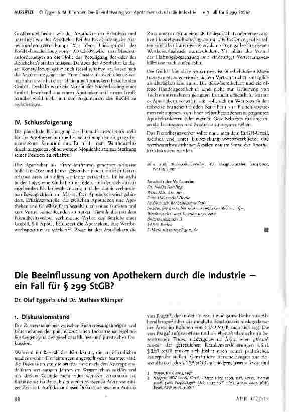Vorschauseite 4: Fremdbesitzverbot — Ende der Diskussion? Anmerkung zum Urteil des EuGH v. 19.05.2009, verb. Rs. C-171/07, C-172/07