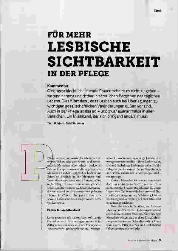 Vorschauseite 1: FÜR MEHR LESBISCHE SICHTBARKEIT IN DER PFLEGE