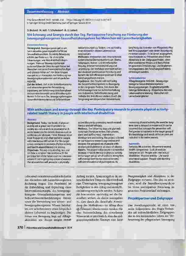 Vorschauseite 3: Mit Schwung und Energie durch den Tag. Partizipative Forschung zur Förderung derbewegungsbezogenen Gesundheitskompetenz bei Menschen mit Lernschwierigkeiten