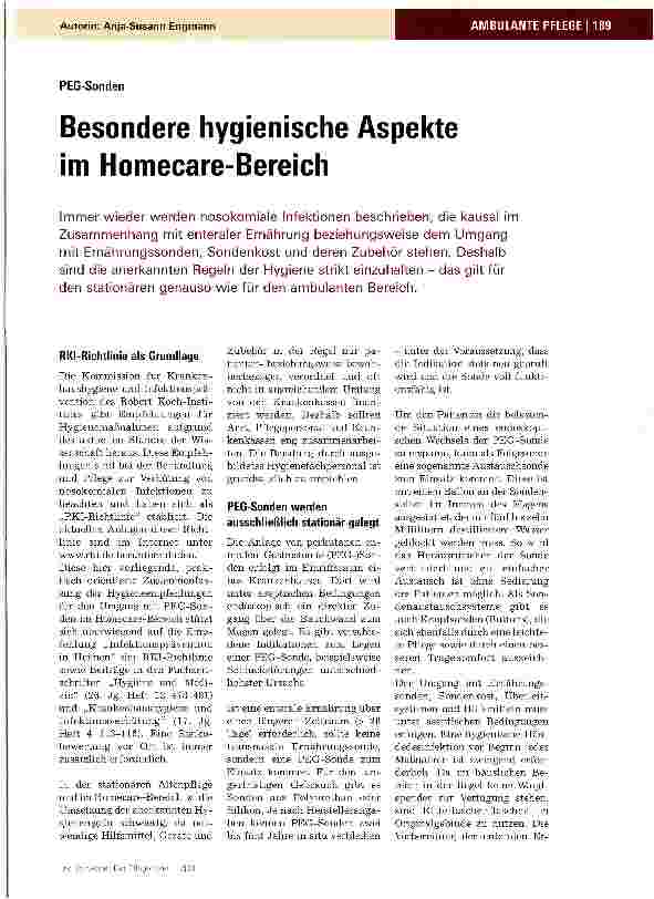 Vorschauseite 1: Besondere hygienische Aspekte im Homecare-Bereich