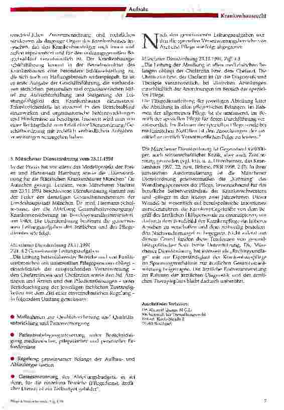 Vorschauseite 3: Zu den Rechtsgrundlagen der ärztlichen Verantwortung im Krankenhaus in der Abgrenzung zu den Aufgaben der Pflegedienstleitung