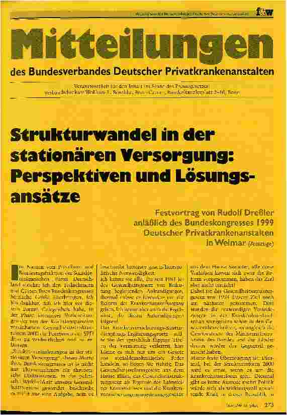 Vorschauseite 1: Strukturwandel in der stationären Versorgung Perspektiven und Lösungsansätze