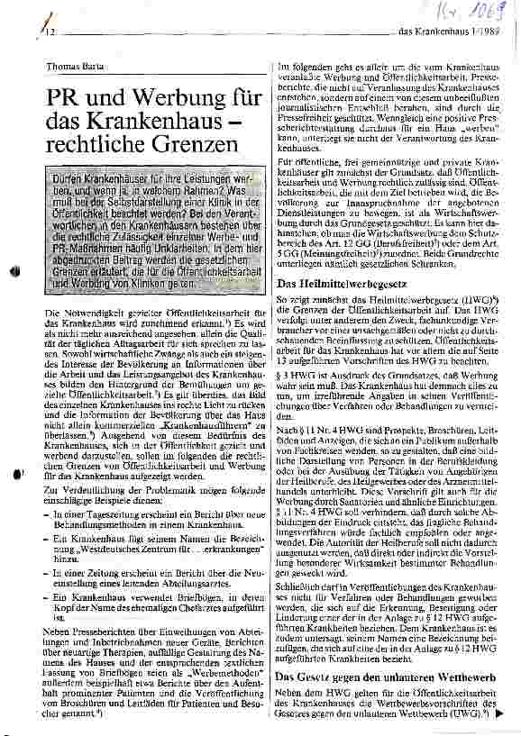Vorschauseite 1: PR und Werbung für das Krankenhausrechtliche Grenzen