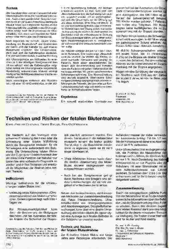 Vorschauseite 1: Techniken und Risiken der fetalen Blutentnahme