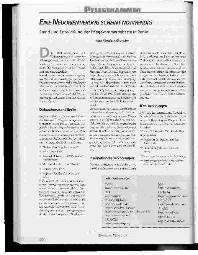 Vorschauseite 1: Eine Neuorientierung scheint notwendig Stand und Entwicklung der Pflegekammerdebatte in Berlin