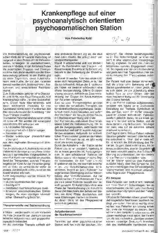 Vorschauseite 1: Krankenpflege auf einer psychoanalytisch orientierten psychosomatischen Station