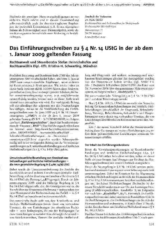 Vorschauseite 1: Das Einführungsschreiben zu § 4 Nr. 14 UStG in der ab dem 1. Januar 2009 geltenden Fassung