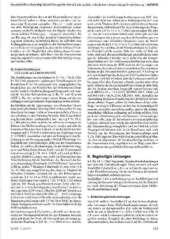 Vorschauseite 3: Das Einführungsschreiben zu § 4 Nr. 14 UStG in der ab dem 1. Januar 2009 geltenden Fassung