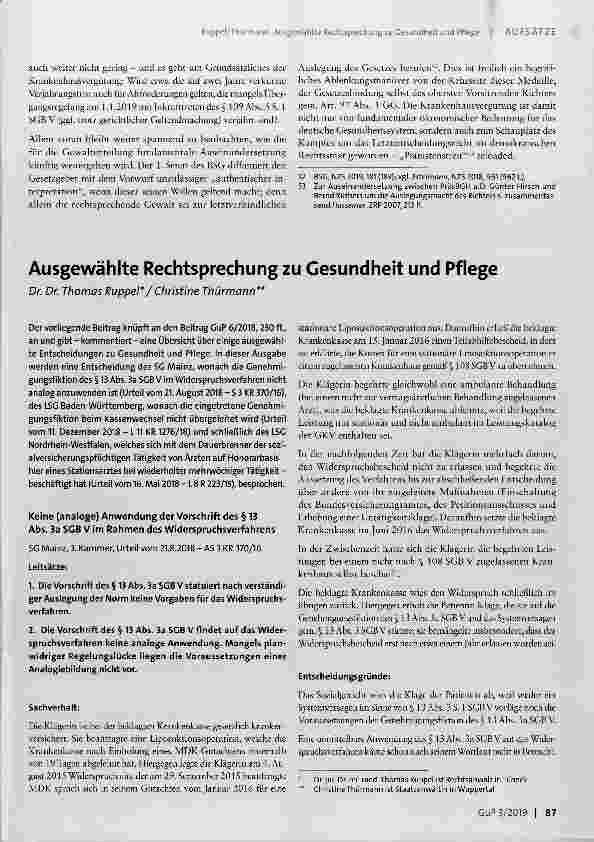 Vorschauseite 1: Ausgewählte Rechtsprechung zu Gesundheit und Pflege