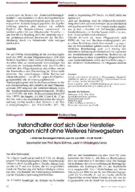 Vorschauseite 1: Instandhalter darf sich über Herstellerangaben nicht ohne Weiteres hinwegsetzen
