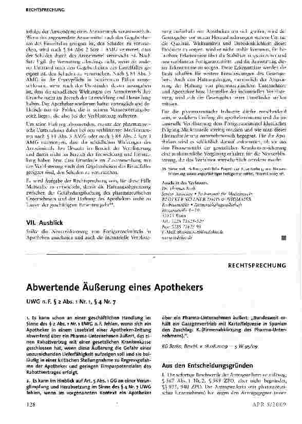 Vorschauseite 1: Abwertende Äußerung eines Apothekers