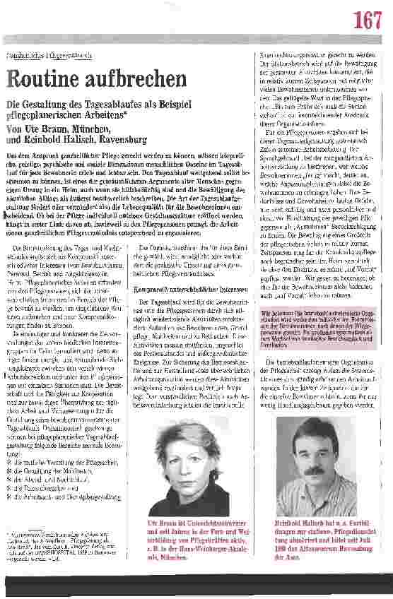 Vorschauseite 1: Ganzheitliches Pflegeverständnis Routine aufbrechen Die Gestaltung des Tagesablaufes als Beispiel pflegeplanerischen Arbeitens
