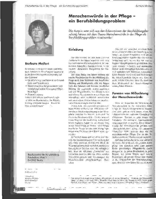 Vorschauseite 1: Menschewürde in der Pflege - ein Berufsbildungsproblem